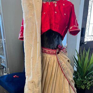 Gold & Red Chaniya Choli with Embroidered Dupatta